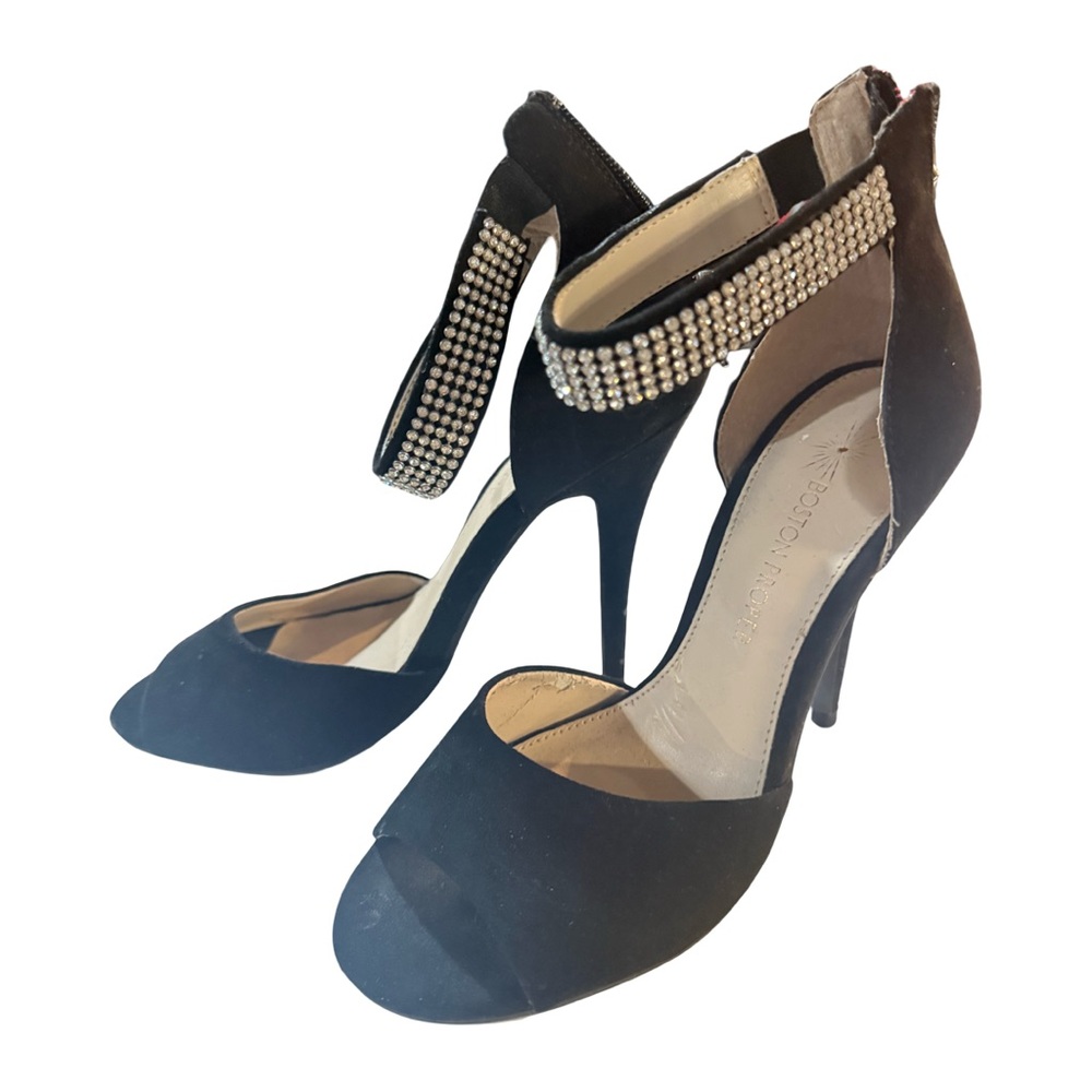 Boston Proper Stiletto Heels Rabia Black Rhinestone Accents Size 6 1/2